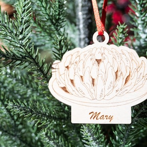Personalized Fried Blooming Onion Christmas Ornament, Engraved Wooden Food Ornament, Custom Name Gift Tag, Holiday Natural Tree Decoration