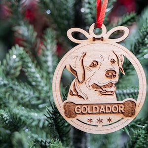 Adorno personalizado para perros Goldador, adorno navideño personalizado de raza Golden Retriever Labrador Mix, regalo navideño hecho a mano para amantes de las mascotas