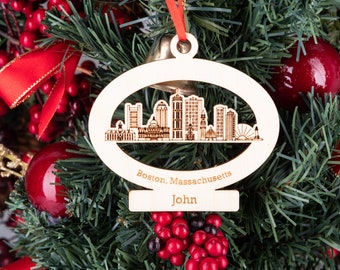 Boston Massachusetts Weihnachtsschmuck, Boston City Skyline Ornament, MA State Ornament, Erstes neues Zuhause Geschenk,