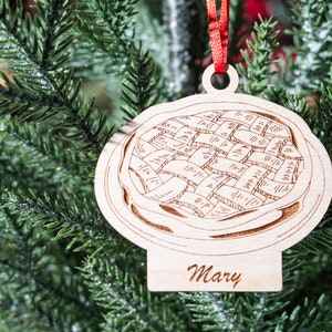 Pumpkin Pie Christmas Ornament, Personalized Pie Ornament, Engraved Wooden Food Ornament, Sweet Dessert Ornament, Holiday Name Gift Tag