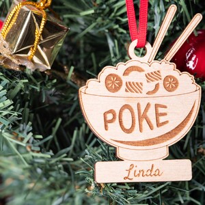 Adorno de Poke Bowl Hawaiano Personalizado, Adorno Navideño de Comida Asiática, Adorno Grabado con Corte Láser