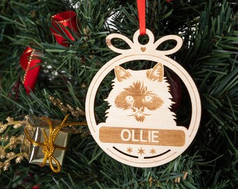 Himalayan Cat Ornament Personalized, Custom Cat Name Christmas Wood Ornament, Holiday Gift Ideas, Hanging Tree Decoration