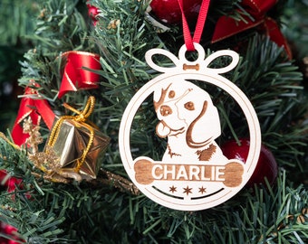 Personalized Beagle Christmas Ornament, Custom Wooden Ornament, Dog Name Ornament, Pet Lovers Gift.