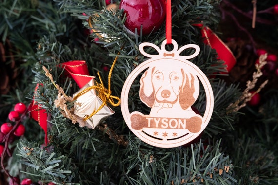 Redbone Coonhound Christmas Ornament, Personalized Dog Name Ornament, Laser Engraved Wooden Ornament for Memorial Keepsake