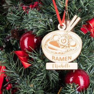 Personalized Ramen Noodle Bowl Ornament, Laser Engraved Wood Christmas Ornament, Holiday Asian Food Ornament,