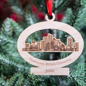 Personalized Vancouver,BC Skyline City Ornament, British Columbia Canada Christmas Ornament, First New Home Ornament, Holiday Wood Engraved