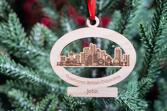 Personalized Vancouver,BC Skyline City Ornament, British Columbia Canada Christmas Ornament, First New Home Ornament, Holiday Wood Engraved