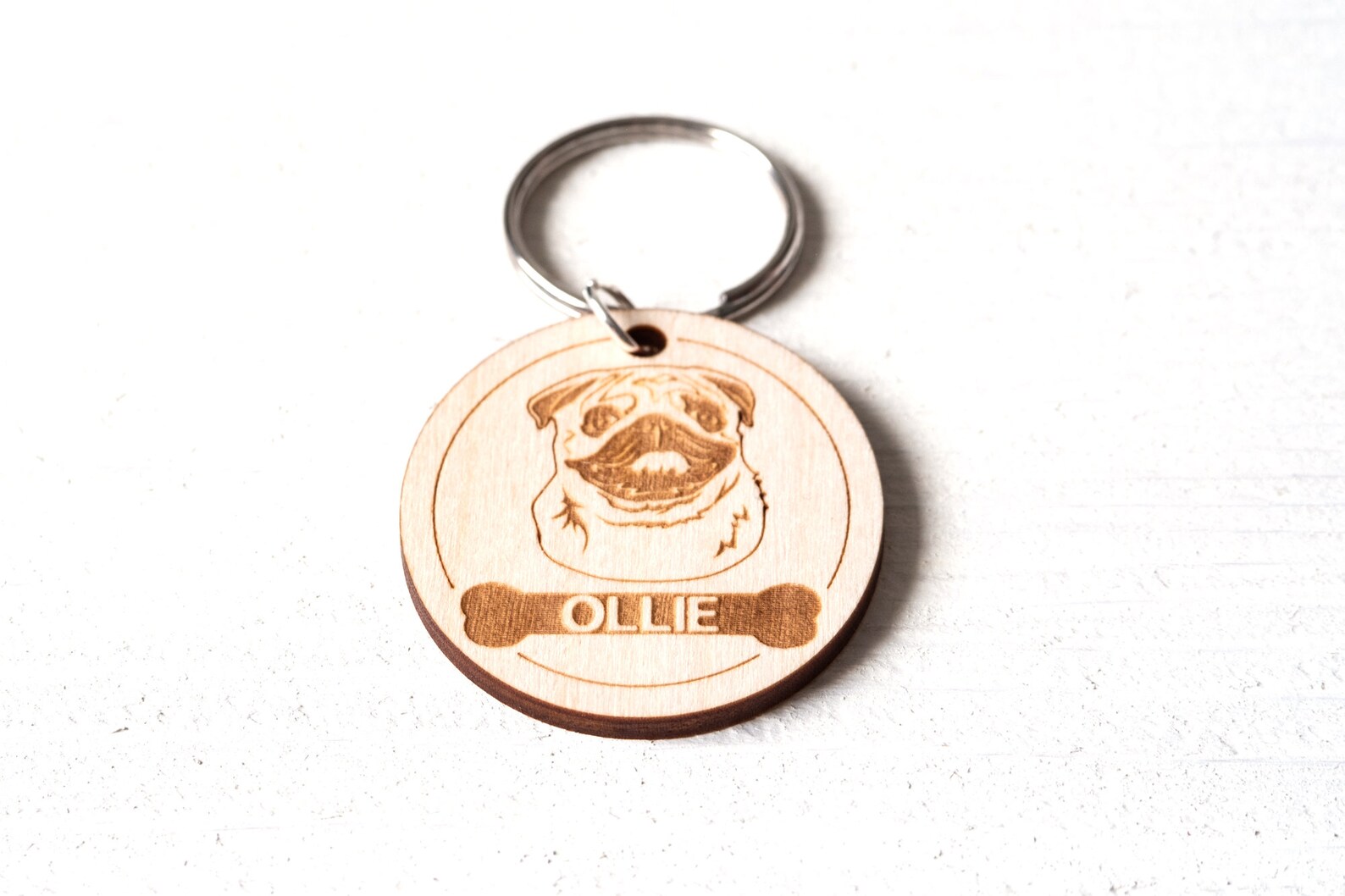 Personalized Pug Keychain Custom Dog Keychain Laser Cut Etsy