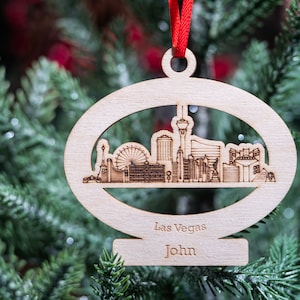 Personalized Las Vegas Skyline City Christmas Ornament, Las Vegas Nevada Engraved Wooden Ornament, Holiday Gift For Family and Friends
