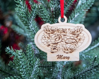 Personalized Raw oyster Christmas Ornament, Holiday Cocktail Food Wooden Ornament, Custom Engraved Name Tag