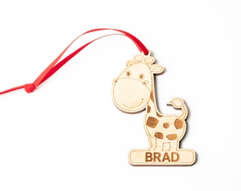 Giraffe Christmas Wood Ornament, Personalized Name 2020 Christmas Ornament, Baby First Christmas Ornament, Holiday Decoration Ornament