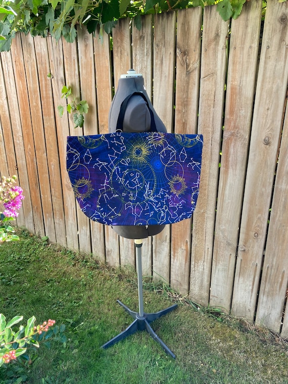 Purple Canvas Tote Bag, Large Shopping Bag, Reinforced boxed bottom, Astrological Bag, Boxed corners