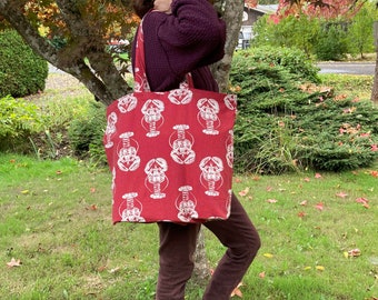 Red Lobster Tote Bag. Cotton Canvas Tote Bag. Boxed corners. Reusable grocery bag. Bag with handles