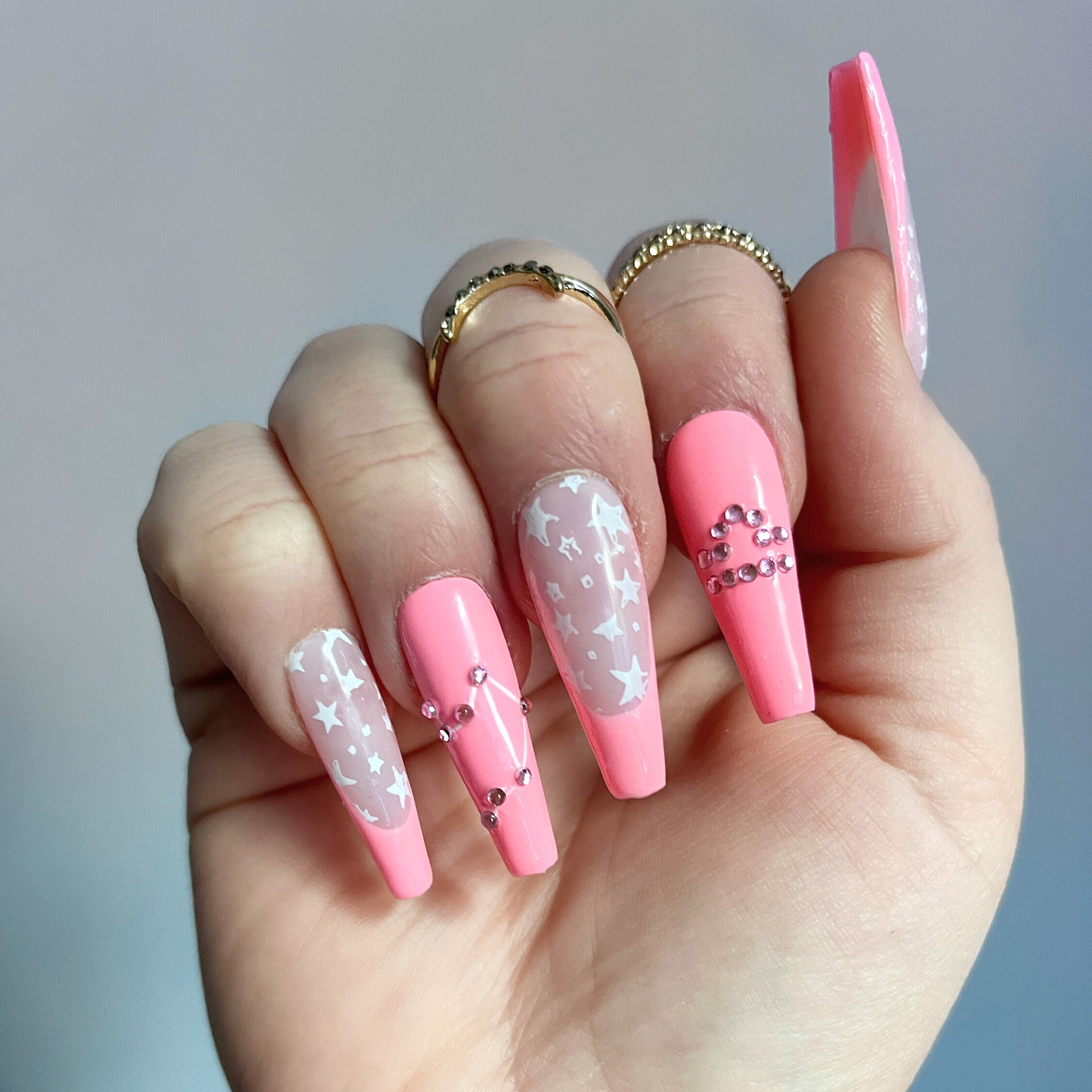 Zodiac Libra Press on Nail Set. Reusable Nails. Coffin Nails. - Etsy