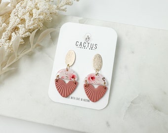 Pink Floral Fan + Clay earrings