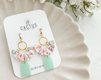 Mint Floral Dangle + Clay Earrings