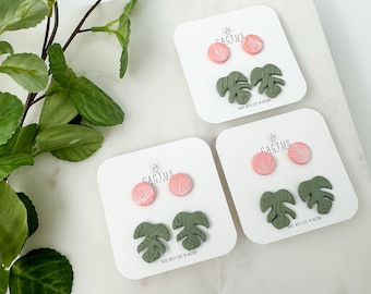 Monstera Studs + Clay earrings