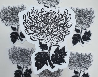 Autocollant floral en vinyle avec chrysanthèmes japonais, décalcomanie imperméable pour ordinateur portable