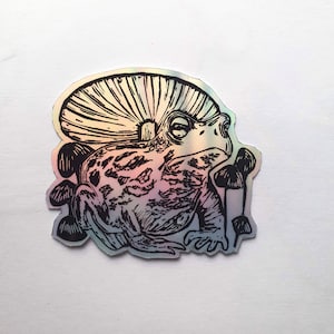 Holographic toad sticker, Toad vinyl sticker art, Waterproof hydro flask sticker, Laptop decals, Cute Frog sticker, Gifts for bff ideas