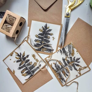 Lot de 3 cartes de voeux de sapin, carte de sapin de Noël, cartes de feuille d'or recyclées faites main, cartes de voeux de famille festives, carte de fête des mères