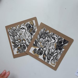 Biglietti di auguri per uccelli fatti a mano, confezione da 2 biglietti di auguri natalizi festivi, pacchetto di biglietti e buste riciclati, stampa linoleografata del mangiatore di api,