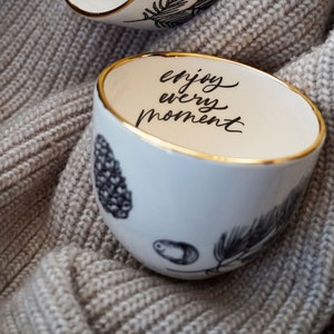 Ceramic coffee cup with forest design and gold,Handmade designer mug,Espresso lover gift,Fall decor,Christmas mug gift,Autumn decorations image 1