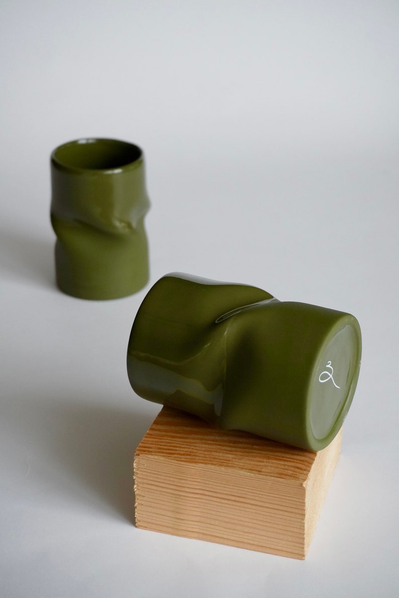 Ceramic espresso cups khaki green set of 2,Khaki green cappuccino mug,Unique handmade mug,Ceramic handcrafted coffee cup for coffee lover image 8