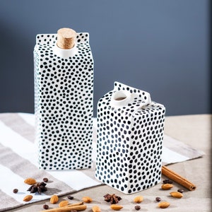 Polka dots ceramic milk jug,reusable water or milk bottle,minimalist design,scandinavian home decor,plastic free kitchen,unique vase,eco image 5