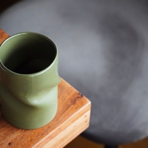 Ceramic espresso cups khaki green set of 2,Khaki green cappuccino mug,Unique handmade mug,Ceramic handcrafted coffee cup for coffee lover image 4