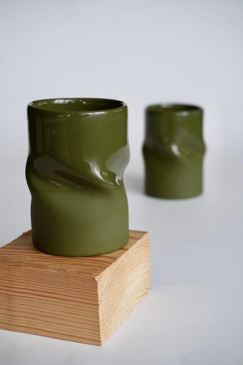 Ceramic espresso cups khaki green set of 2,Khaki green cappuccino mug,Unique handmade mug,Ceramic handcrafted coffee cup for coffee lover image 7