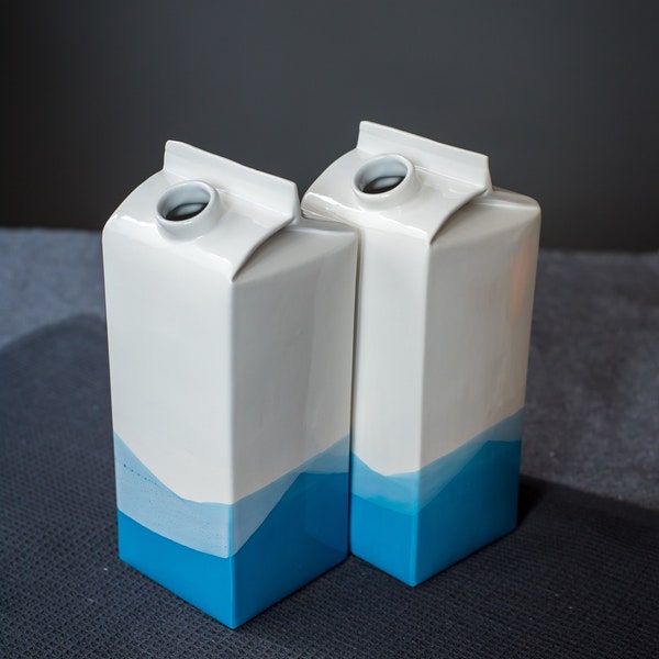 Ceramic milk bottle or vase,milk carton ceramic box,milk container,unique kitchen gift,ceramic contemporary vase,designer handmade vase, eco