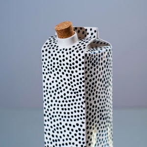 Polka dots ceramic milk jug,reusable water or milk bottle,minimalist design,scandinavian home decor,plastic free kitchen,unique vase,eco image 3