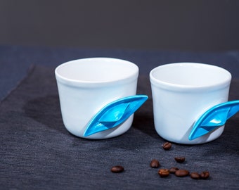 Ceramic handmade tea or coffee cup with origami boat handle,espresso mug,cappuccino cup,unique gift for her or him,birthday gift,summer gift