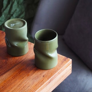 Ceramic espresso cups khaki green set of 2,Khaki green cappuccino mug,Unique handmade mug,Ceramic handcrafted coffee cup for coffee lover image 1