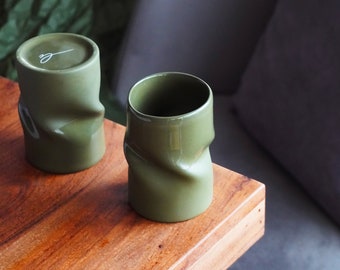 Ceramic espresso cups khaki green set of 2,Khaki green cappuccino mug,Unique handmade mug,Ceramic handcrafted coffee cup for coffee lover