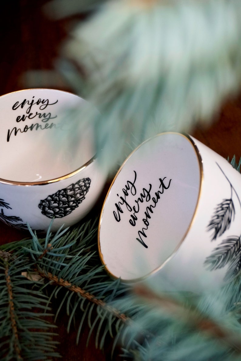 Ceramic coffee cup with forest design and gold,Handmade designer mug,Espresso lover gift,Fall decor,Christmas mug gift,Autumn decorations image 5