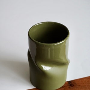 Ceramic espresso cups khaki green set of 2,Khaki green cappuccino mug,Unique handmade mug,Ceramic handcrafted coffee cup for coffee lover image 6