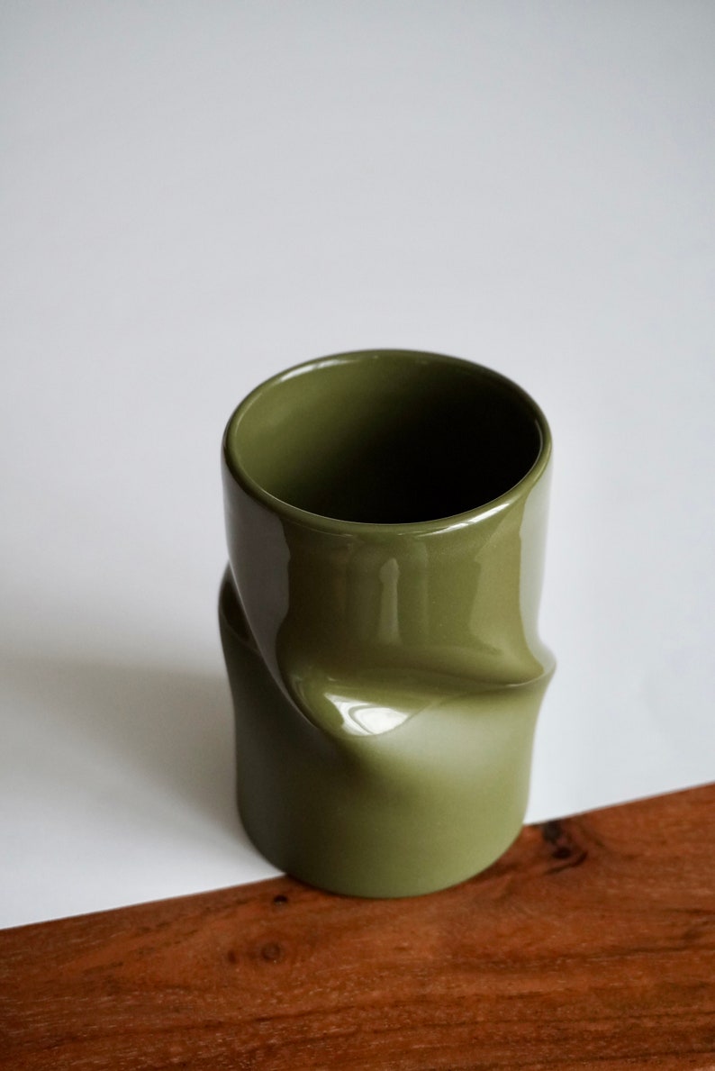 Ceramic espresso cups khaki green set of 2,Khaki green cappuccino mug,Unique handmade mug,Ceramic handcrafted coffee cup for coffee lover image 6