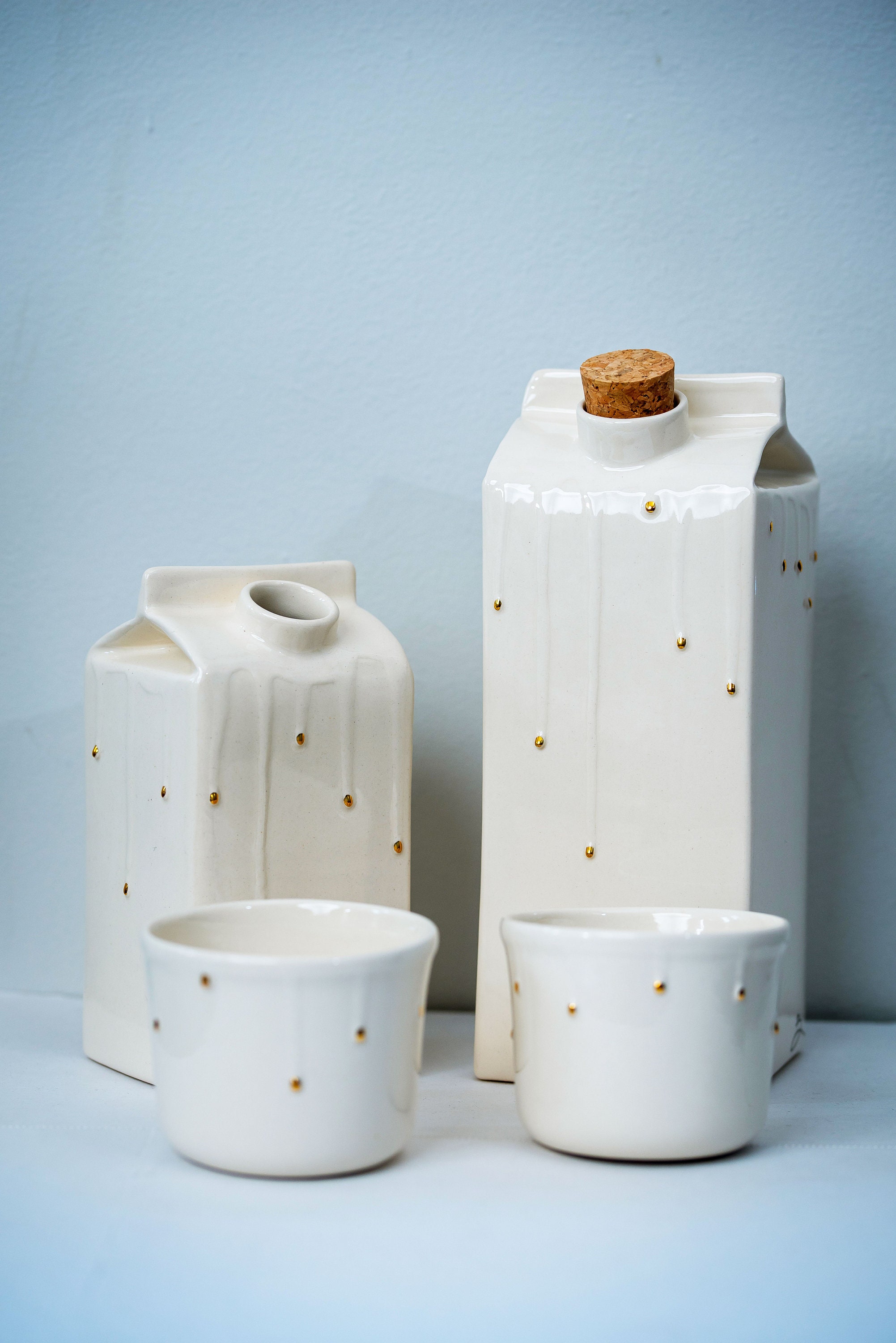 Coffret Cadeau de 4 Pièces - Petit Pot à Lait, Grand 2 Tasses Cappuccino, Boîte Noël, Paquet Unique 