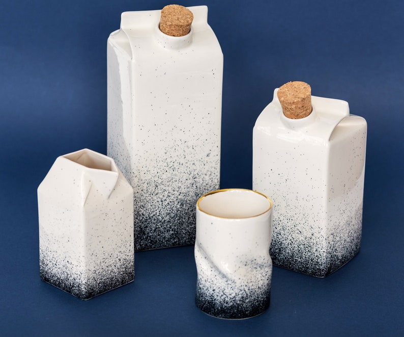 Ceramic pitcher/pourer/creamer,Tiny handmade pottery,Milk/cream/syrup/coffee/tea,Cafe/coffee shop,Modern Cute,Black splashes,Cardboard shape image 10