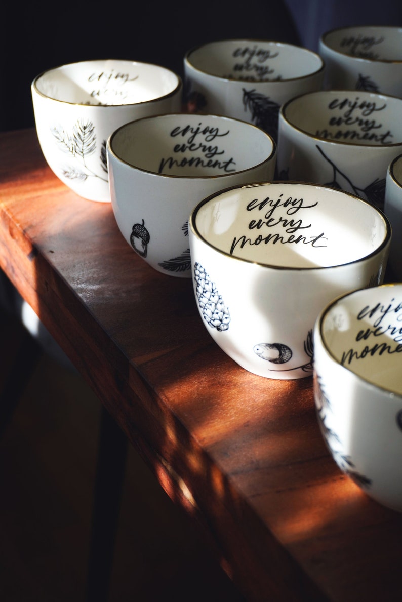 Ceramic coffee cup with forest design and gold,Handmade designer mug,Espresso lover gift,Fall decor,Christmas mug gift,Autumn decorations image 10