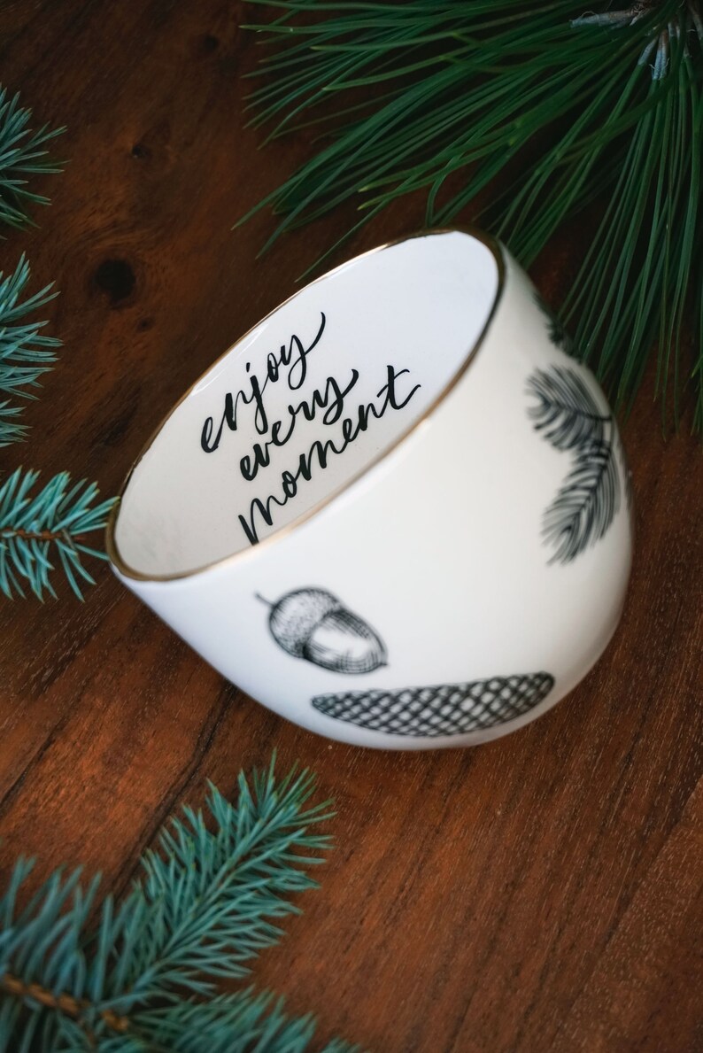 Ceramic coffee cup with forest design and gold,Handmade designer mug,Espresso lover gift,Fall decor,Christmas mug gift,Autumn decorations image 9