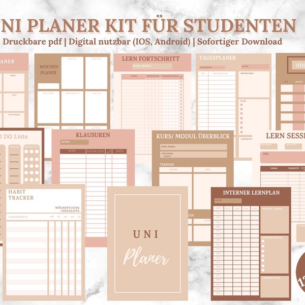 Semester Planer für Studenten pdf GERMAN |   iPad (GOODNOTES)  o duckbar|  Uni Kalendar | Curriculum Planer 2020/2021 l Digitales Uni Set |