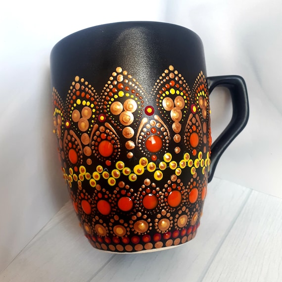 Mug with Painting/ Сeramic Mug/ Mug for Tea/ Coffee Mug/ Tea and Сoffee Cup/ coffee Cup/ Ceramic hand painted mug/ mug Dot art/ Unique Mug