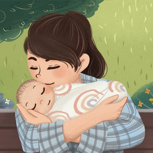 Illustration personnalisée fête des mères, illustrateur professionnel de livres pour enfants, cadeau fête des mères, services d'illustration numérique, mignon, doux, maison