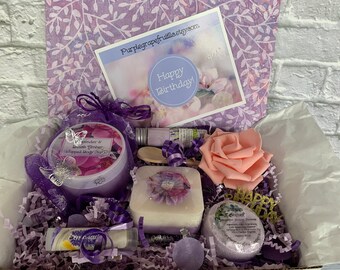 LAVENDER gift box, Birthday gift for mom, Lavender gift basket, Spa gift set for her, Happy Birthday gift box, Best friend gift box,