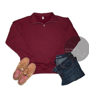 Fall Mockup I Jerzees 995M Mockup I Maroon I Flat Lay Design I Adult Unisex I Quarter Zip I Cadet Collar