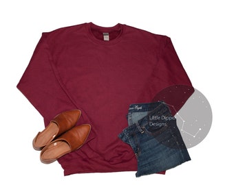 Fall Mockup I Gildan G120 Mockup I Maroon I Flat Lay Design I Adult Unisex