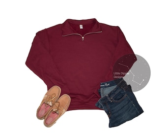 Fall Mockup I Jerzees 995M Mockup I Maroon I Flat Lay Design I Adult Unisex I Quarter Zip I Cadet Collar