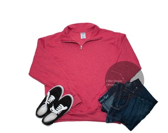 Mockup I Jerzees 995M Mockup I Vintage Red I Flat Lay Design I Adult Unisex I Quarter Zip I Cadet Collar